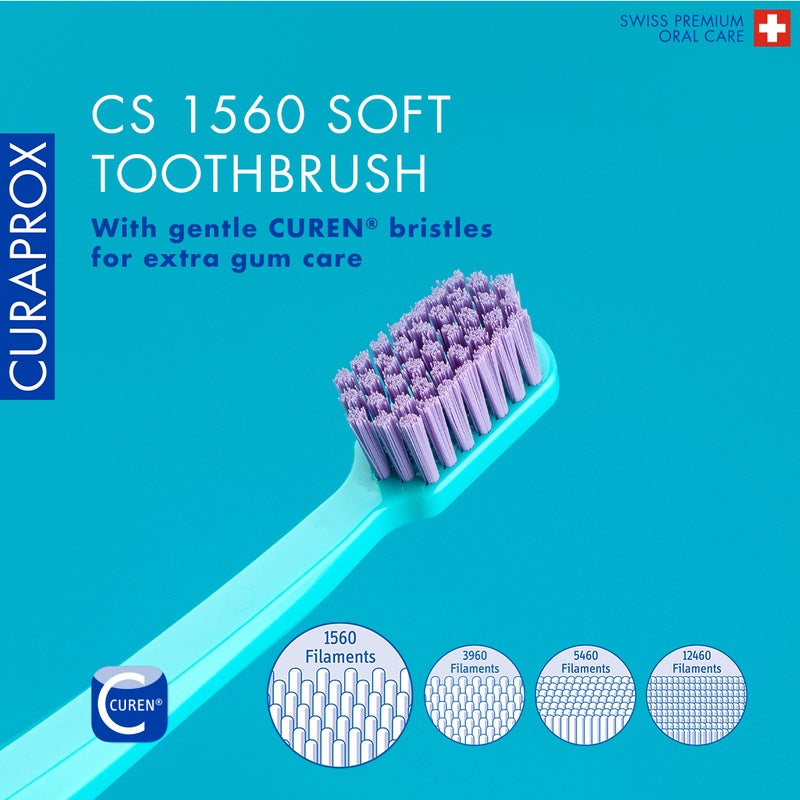 CURAPROX CS 1560 Soft Toothbrush I Ultra-Soft CUREN® Filaments for Sensitive Gums & Teeth I Swiss-Made I Effective Plaque Removal I Single Pack - Image 2